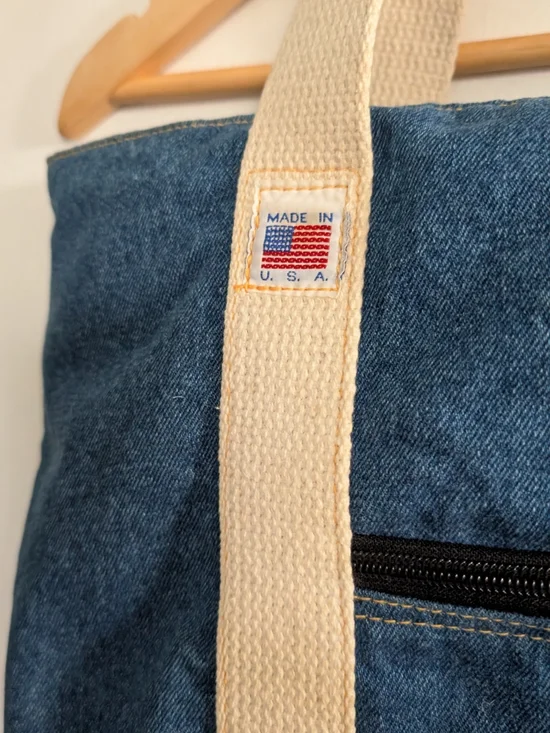 Denim Tote with Cream Straps - Classic Everyday Carry - Picture 4 of 9
